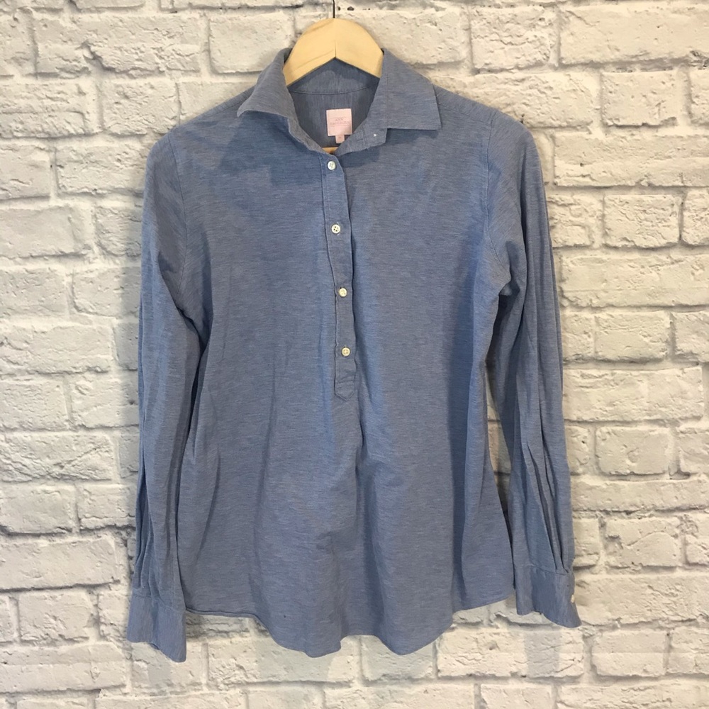 Ann Masburn Pullover Half Button Blouse Top Womens Size Medium Blue Long Sleeve